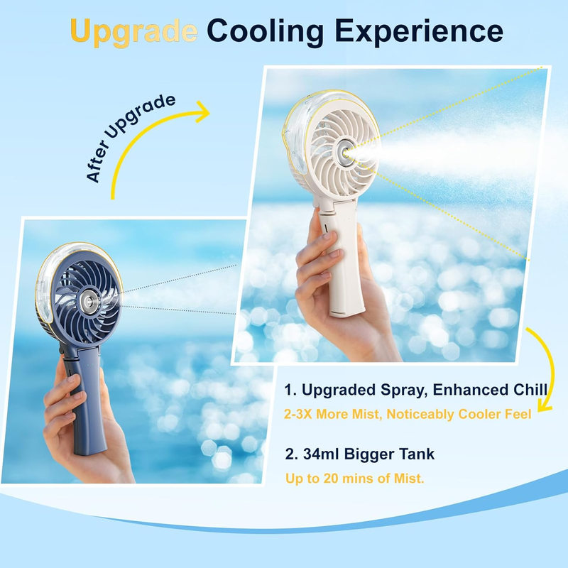 Portable Handheld Misting Fan USB Rechargeable Foldable Beige1
