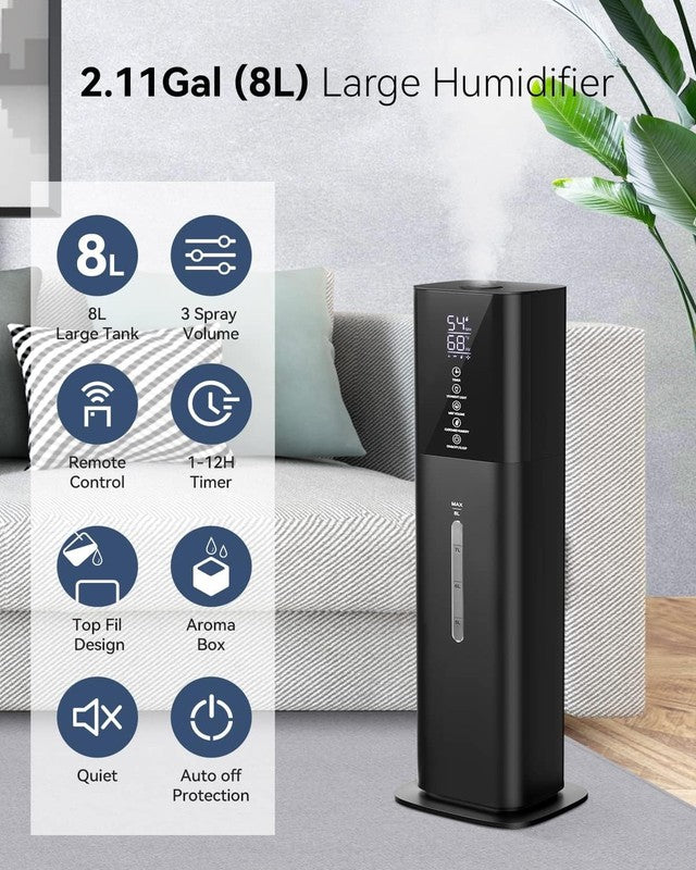 8L Cool Mist Humidifier Large Room Quiet Ultrasonic 3 Speed Timer Humidistat1