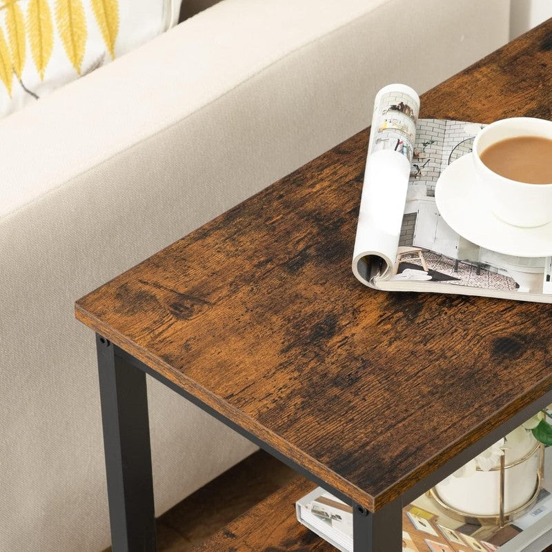 Rustic 3 Tier End Table Nightstand Narrow Side Table Rustic Brown Black7