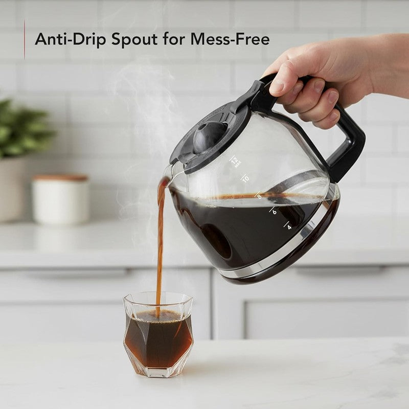 12-Cup Drip Coffee Maker Glass Carafe One-Touch Reusable Filter Black3