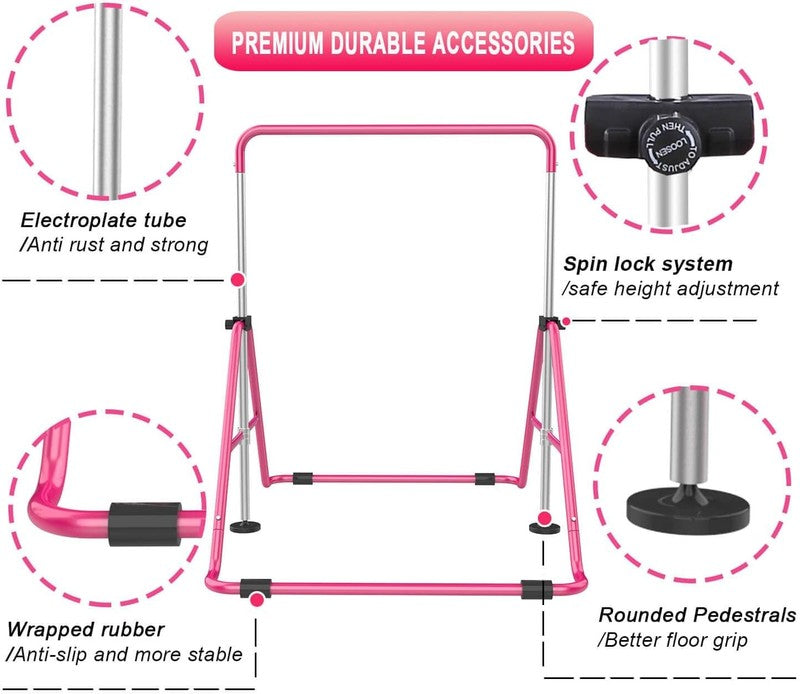 Kids Gymnastic Bars Adjustable Folding Training Kip Bar Expandable Home Use5