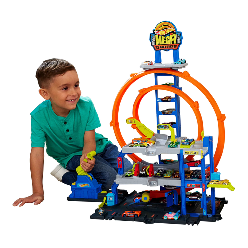 Mega Loop Garage Playset – 1:64 Scale Die-Cast Car & Toy Helicopter Set10