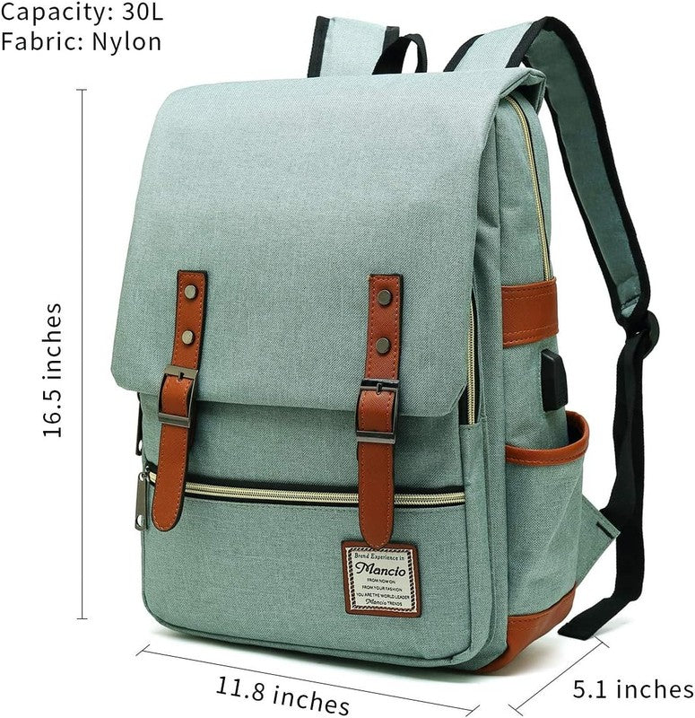 Vintage Laptop Backpack USB Charging Slim 15.6" Travel College Green1