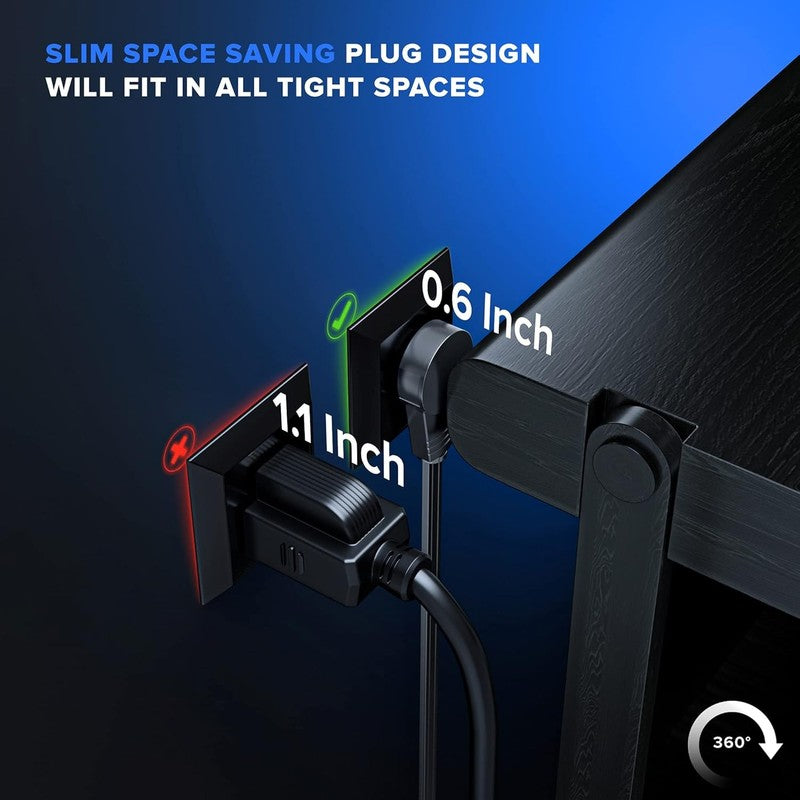 6FT 360° Rotating Flat Extension Cord 3 Outlet 16AWG Grounded UL Black3