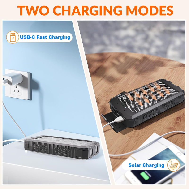 20000mAh Solar Power Bank 4 Cables USB-C Waterproof Dual Flashlight Camping3