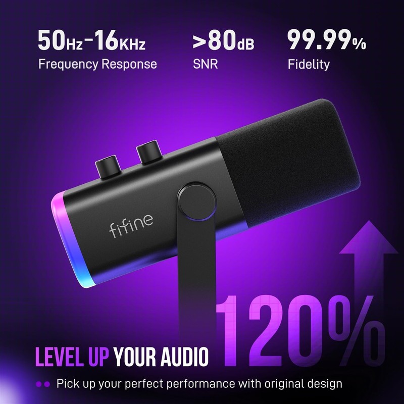 USB/XLR Dynamic Microphone RGB Streaming Podcast Mic w/ Mute Stand AM82
