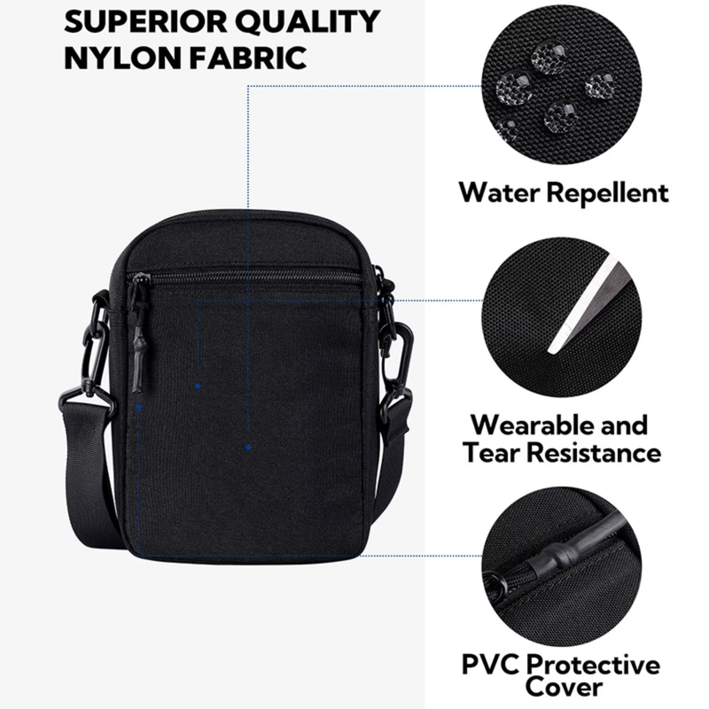 Unisex Small Hiking Travel Walking Nylon Cross Body Shoulder Bag,Black1
