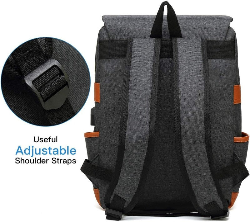Vintage Laptop Backpack USB Charging Slim 15.6" Travel College Black5