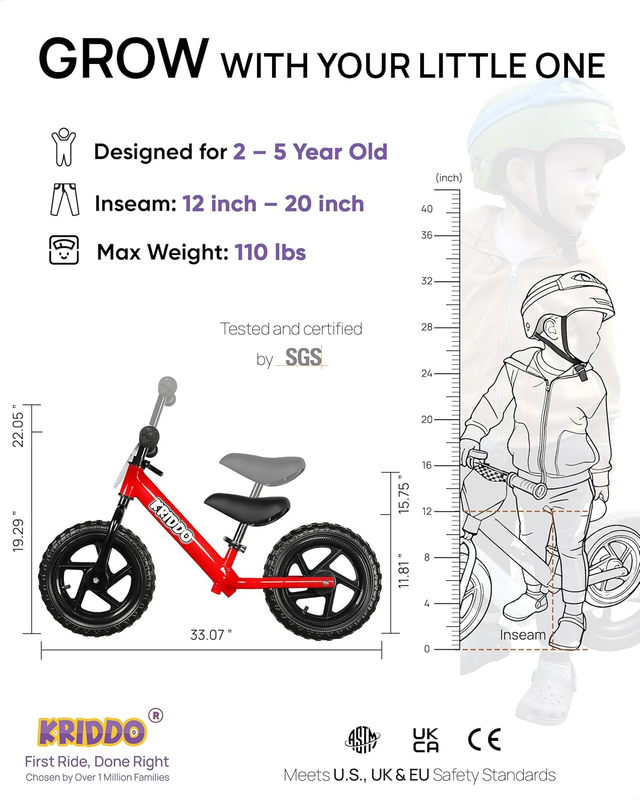 Toddler Balance Bike 12 Inch 18M-5Y Push Bike Custom Plate Red Kids2