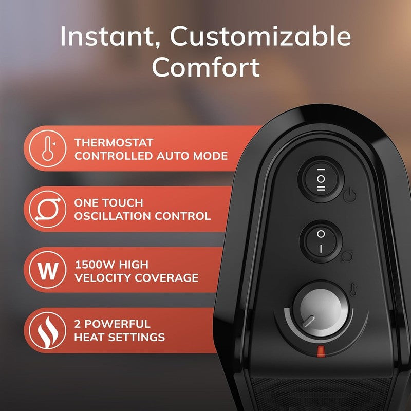 1500W Oscillating Ceramic Space Heater w/ Thermostat 3 Speeds Black3