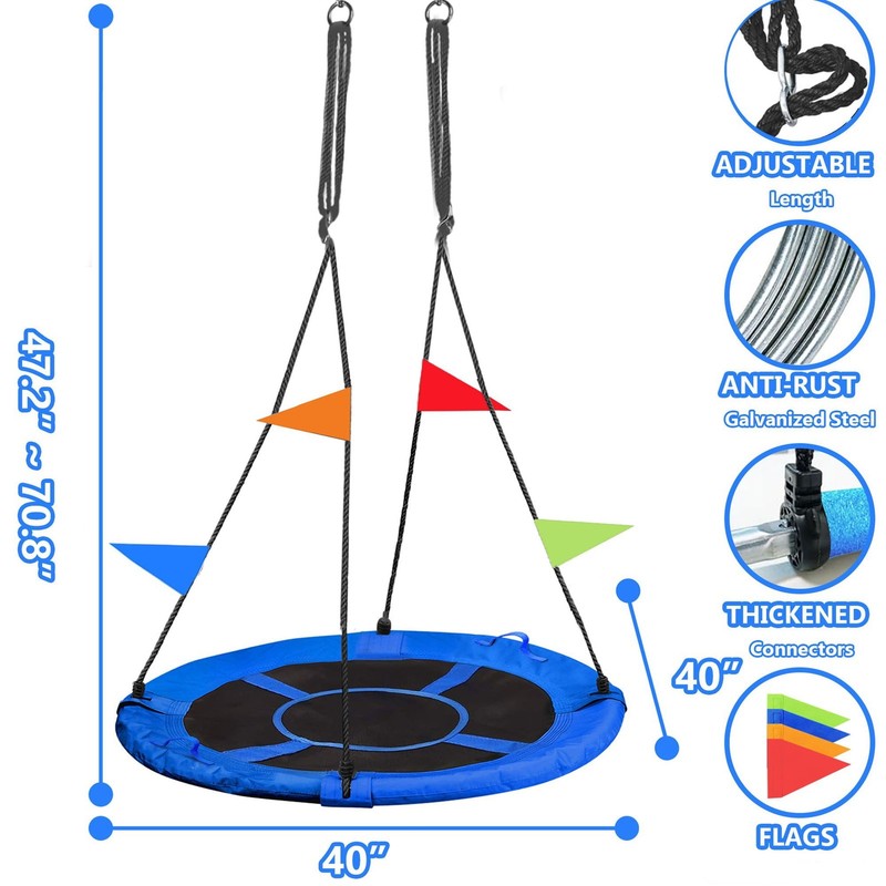 40" Saucer Swing 750lb Waterproof Oxford Tree Swing for Kids, Outdoor, Blue3