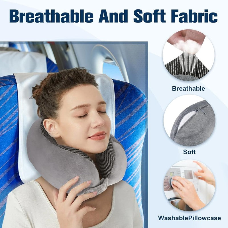 Memory Foam Travel Neck Pillow Adjustable w/ Eye Mask, Earplugs & Carry Bag5