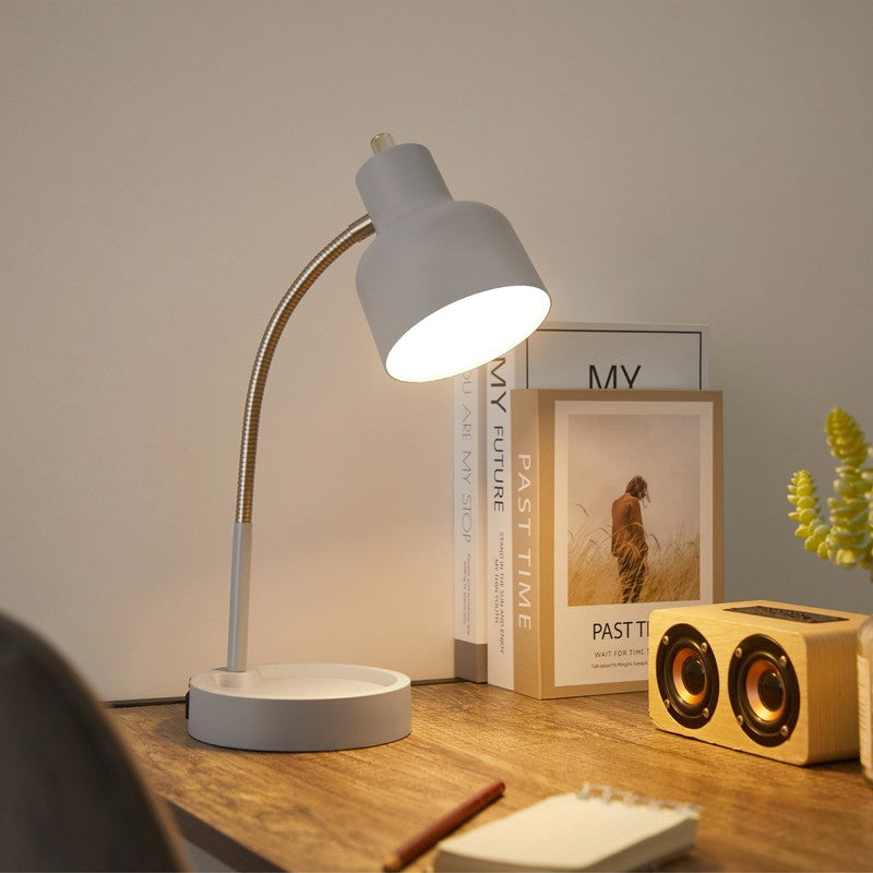 9.5in LED Gooseneck Desk Lamp Silver Painted Glass Integrated LED1