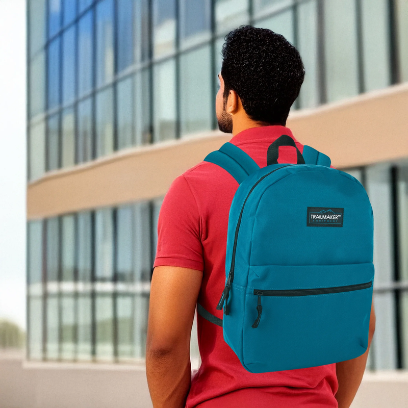 17" Solid Color Backpack Ocean Blue Work Office Travel Bag2