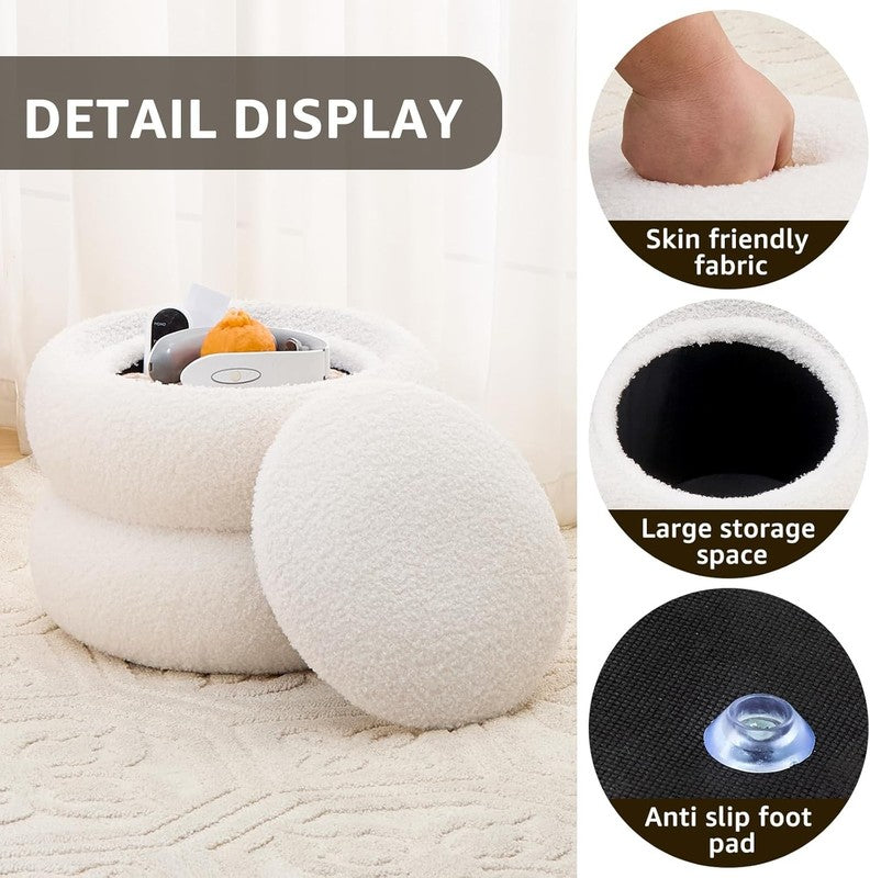 Storage Ottoman,Soft Teddy Velvet Upholstered Footrest,Mordern round Footstool w4
