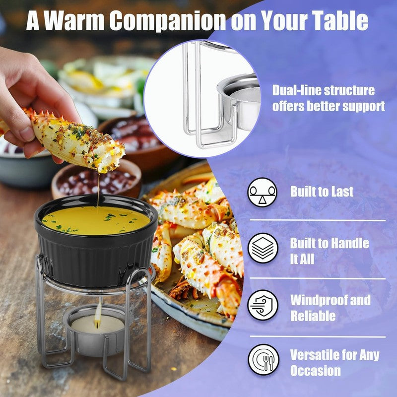 4pc Ceramic Butter Warmers Set, w/ Tea Light Candles, Dishwasher Safe, Black2