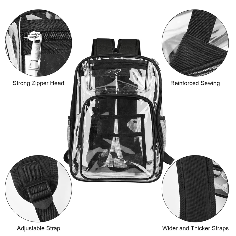 Clear Backpack, Heavy Duty PVC Transparent Backpack Stadium Approved with Reinfo2