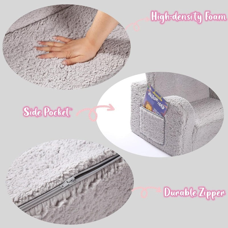 Kids 2 in 1 Flip Out Foam Sofa Couch w/ Soft Sherpa Cover, Grey5