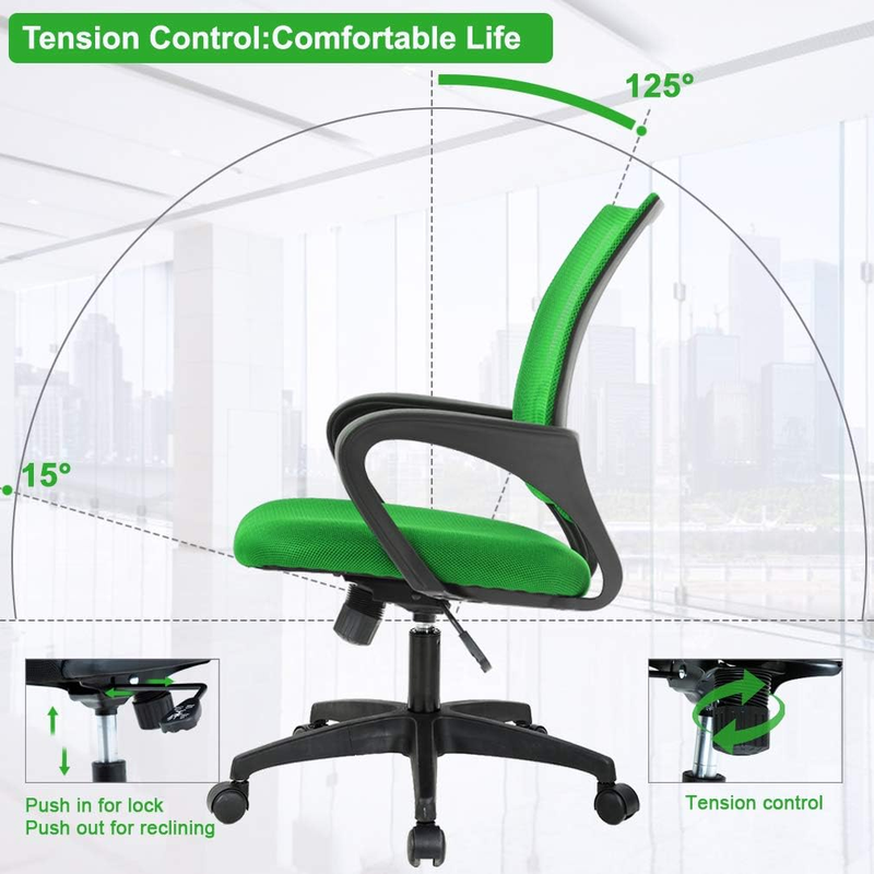Ergonomic Office Chair Mid Back Swivel Lumbar Adjustable Green Rolling Chair6