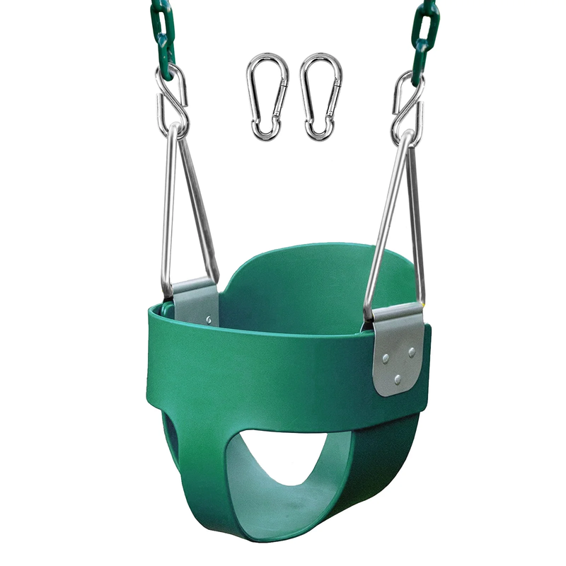 Toddler High Back Bucket Swing Seat w/ Coated Chains & Carabiners, Green0