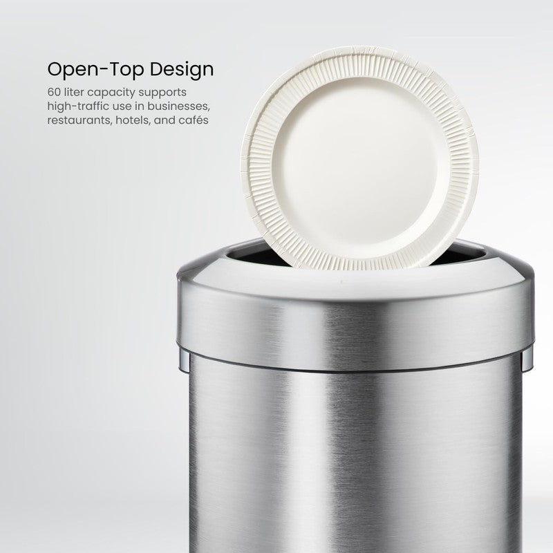 16 Gal / 60L Open Top Trash Can Commercial Office Triangular Silver2