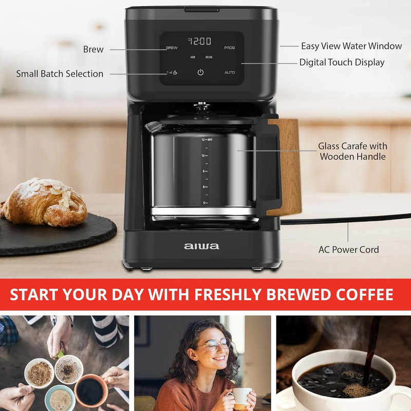 12-Cup Programmable Coffee Maker with Reusable Filter LED Indicator Black1