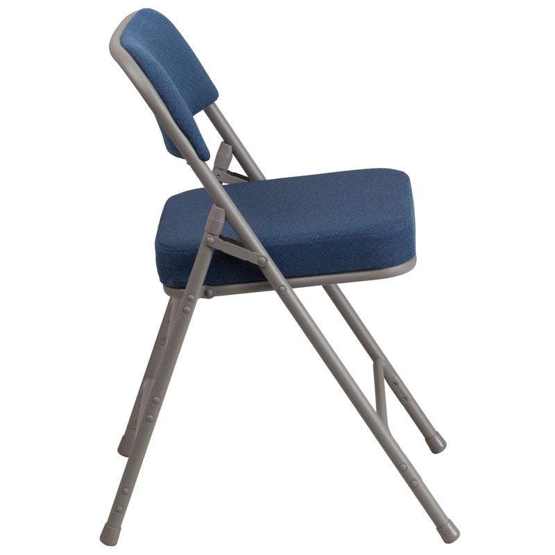 2 Pack HERCULES Series Premium Curved Folding Chairs Navy Fabric10