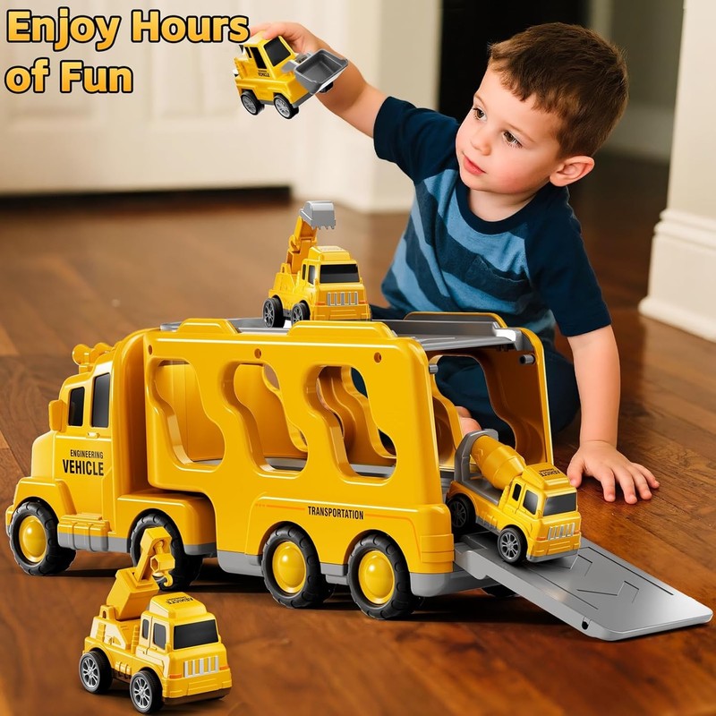 Construction Trucks Toys for 2 3 4 5 Years Old Boys   5 In 1 Carrier Transport V3