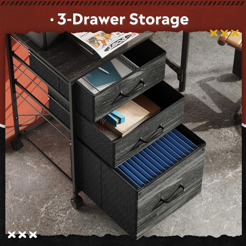 Mobile File Cabinet, Rolling Printer Stand with 3 Drawers, Fabric Vertical Filin4