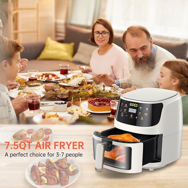 Air Fryer 8 in 1 Oilless Oven Visible Window Nonstick Basket Ivory 7.5QT4