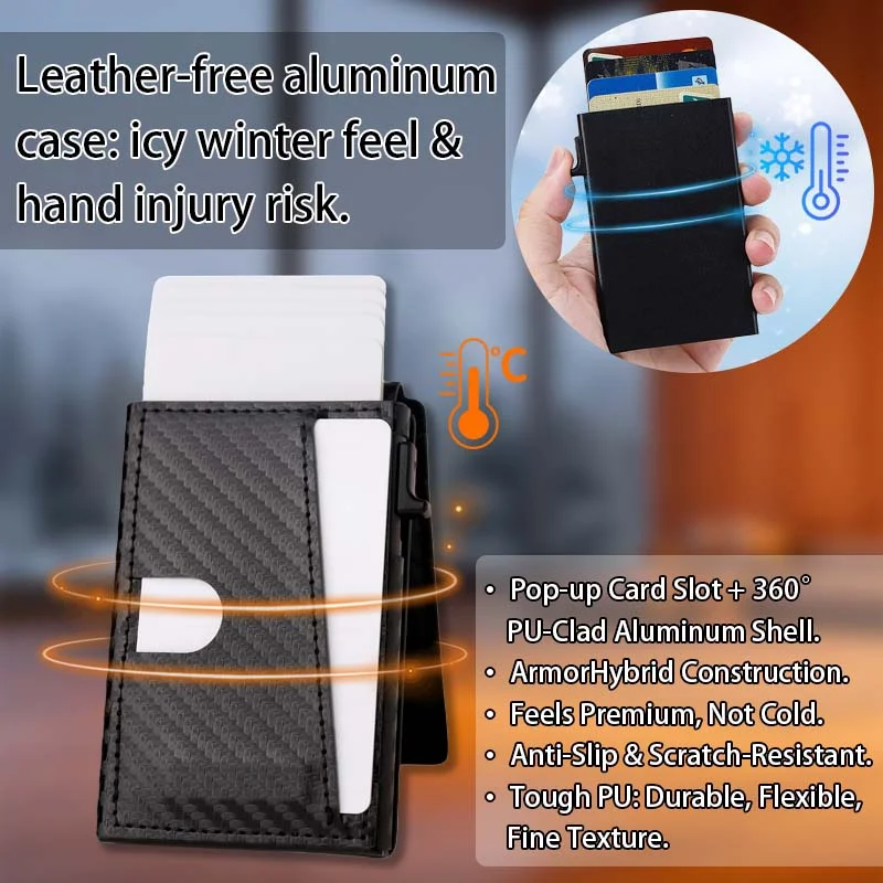 Men's Slim Pop Up Wallet RFID Blocking Bifold Metal Card Holder ID Window 9 132