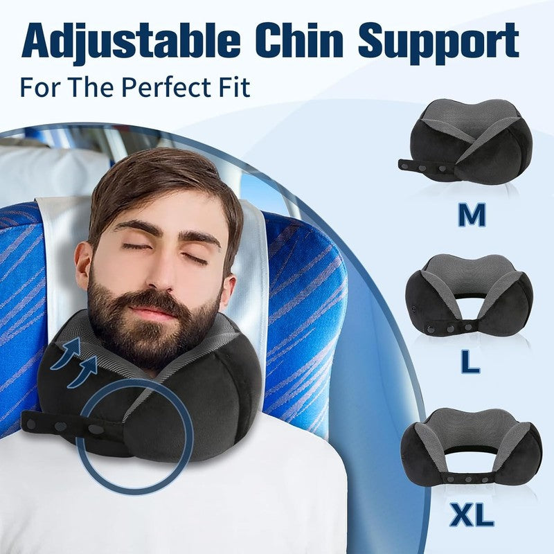Memory Foam Travel Neck Pillow Set w/ Eye Mask, Earplugs, Bag – Airplane Use1