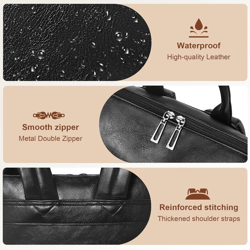 Women Laptop Backpack 15.6" Leather Travel Work Water Resistant Black4