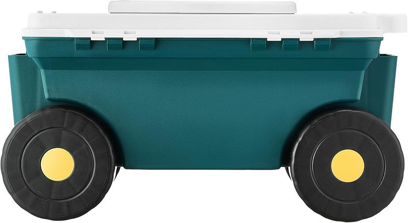 Garden Scooter with Seat, 2 in 1 Rolling Garden Cart with Storage Bin, Supports 8