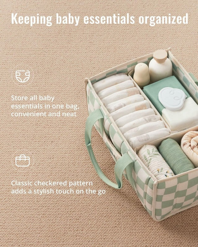Checkered Diaper Caddy Organizer Nursery Storage Basket Sage Green1