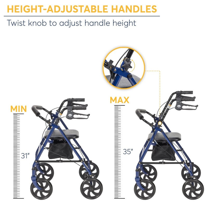 4-Wheel Rollator Walker with Foldable Frame & Removable Back Support – Blue2