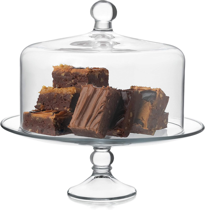 Selene Glass Cake Stand w/ Dome Lid Footed Covered Dessert Serving Dish6