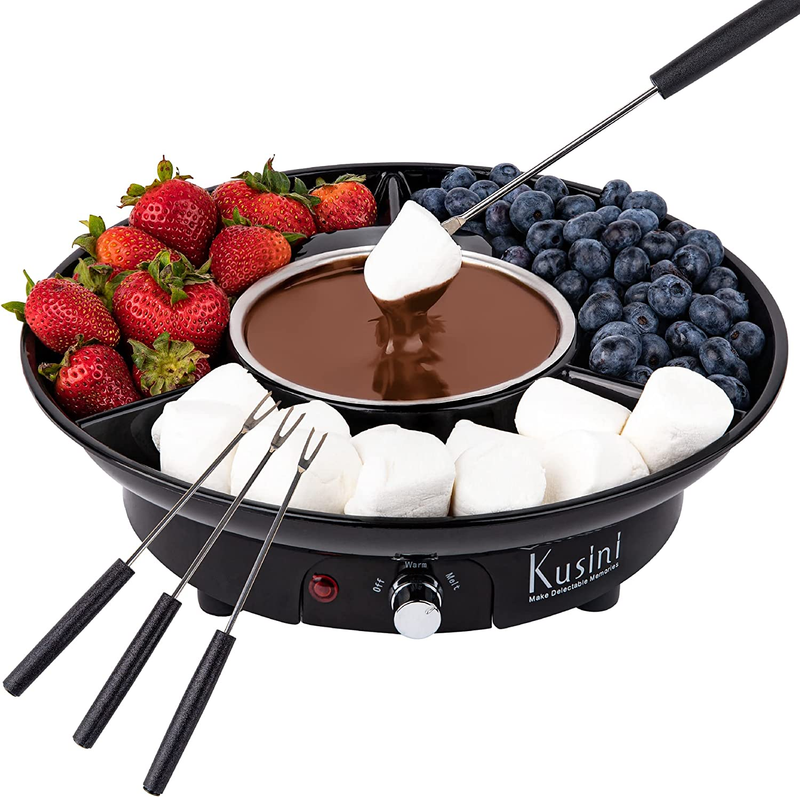 Electric Fondue Pot Set, Temp Control, 4 Forks, Trays, Chocolate Gift Kit9