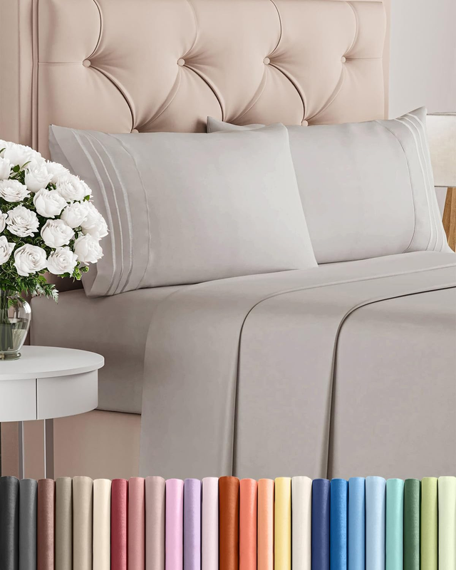 Queen 4 Piece Sheet Set Cooling Hotel Luxury Deep Pocket Light Grey11