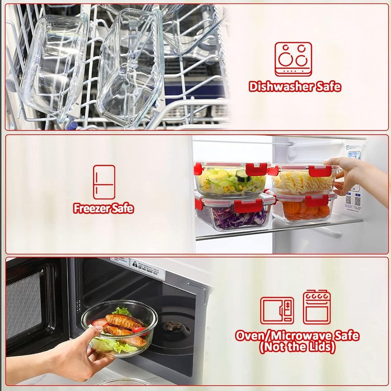 24 Piece Glass Meal Prep Containers Airtight Locking Lids Red3