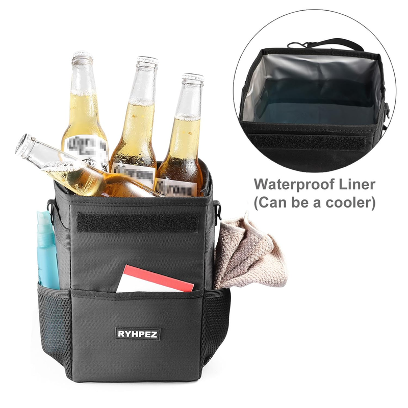 Car Trash Can w/ Lid Leakproof Collapsible Garbage Bin Organizer Road Trip5