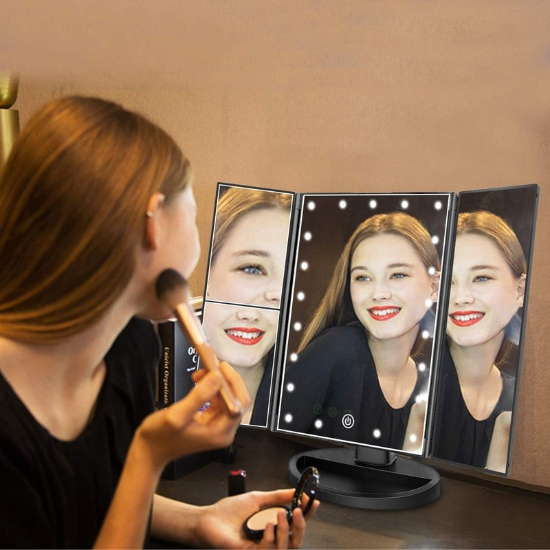 Tri Fold Lighted Vanity Mirror with 3X/2X Magnification & Touch Screen6