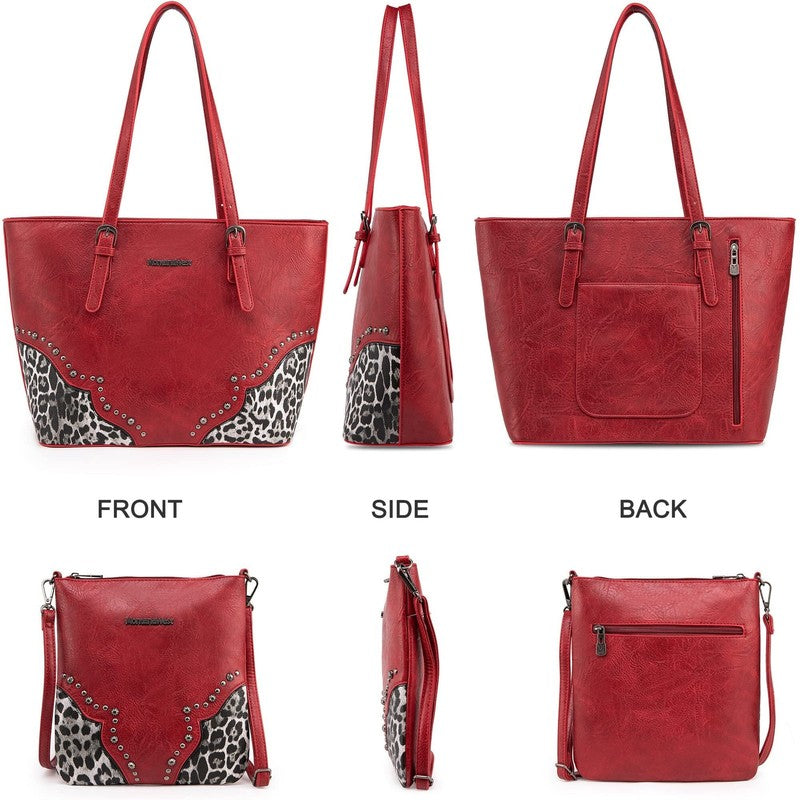 Purses for Women Tote Bag 3Pcs Set Leopard Print Satchel Handbags5
