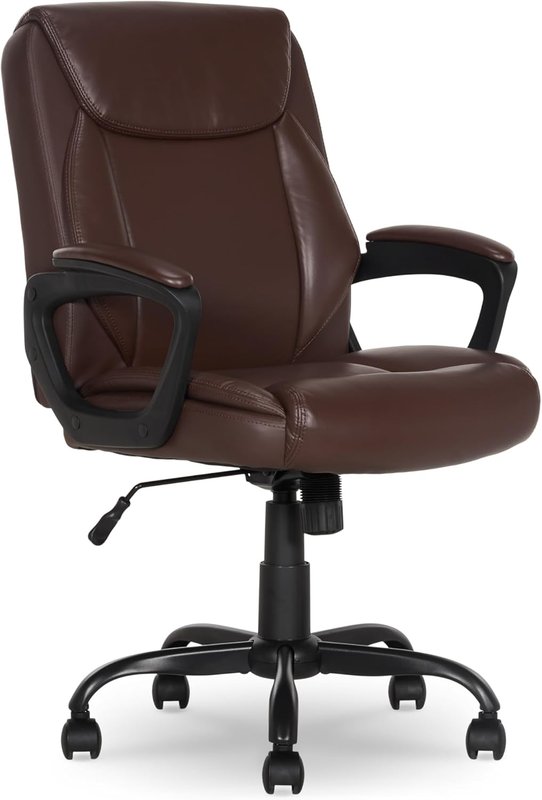 Brown PU Padded Mid-Back Office Chair Adjustable Height Armrests Wheels11