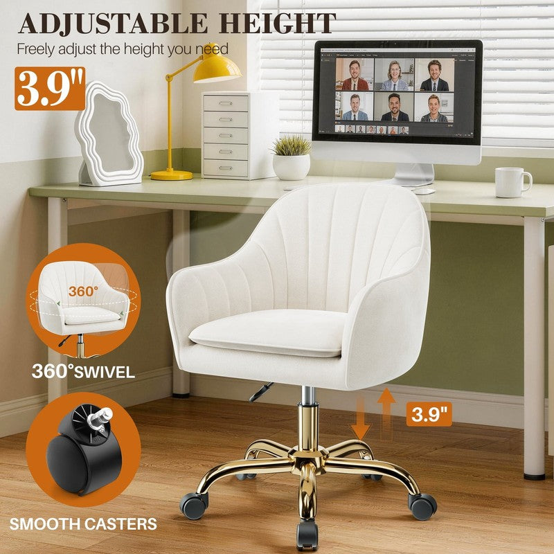 Office Desk Chair with Padded, Velvet Vanity Chair with Back and Wheels, Comfy H5