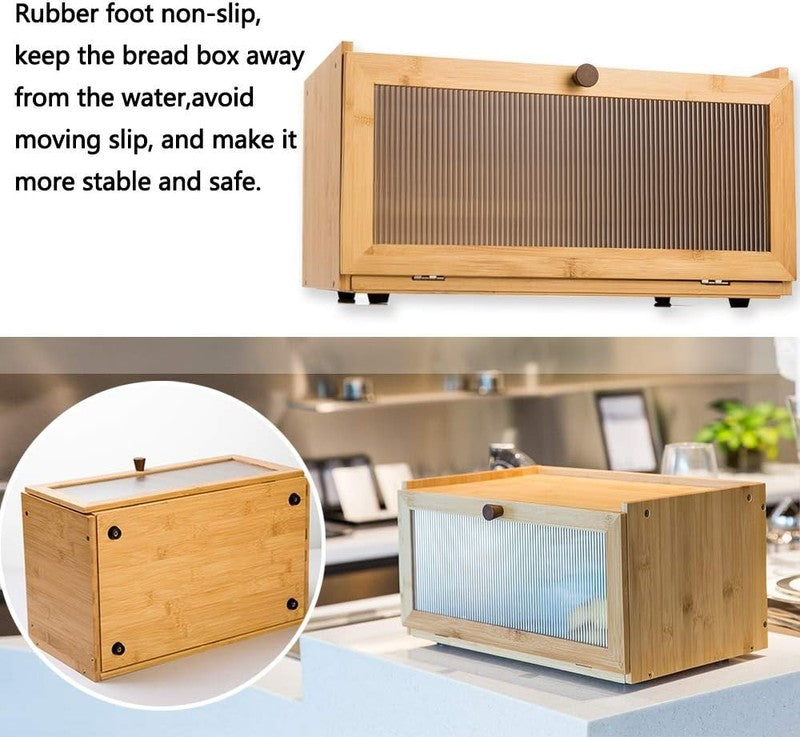 Bamboo Bread Box Large Capacity Farmhouse Bread Storage Container with Window3