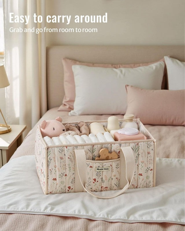 Floral Diaper Caddy Organizer Nursery Storage Basket Beige Baby3