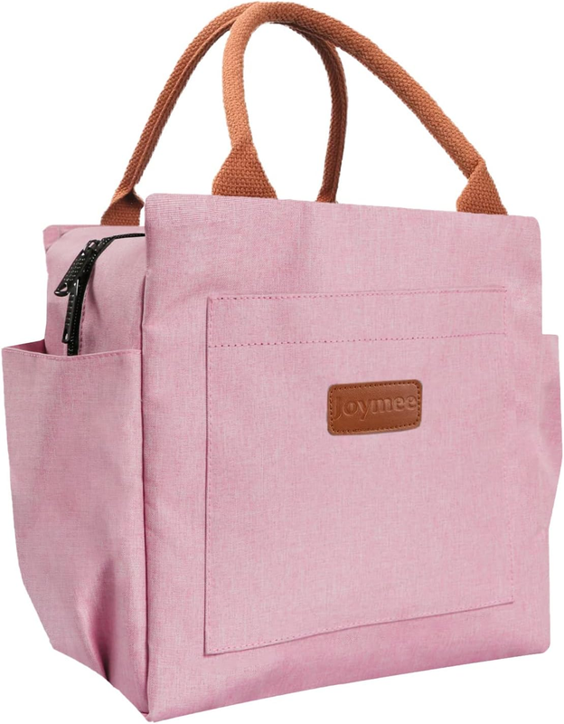 Insulated Lunch Bag for Women Men Large Reusable Tote w/ Bottle Holder Pink10