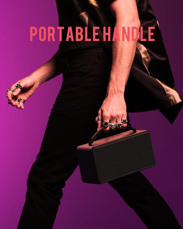 Portable Bluetooth Speaker 80W, 20H Playtime, Bass, AUX, USB, TWS, Vintage Black5