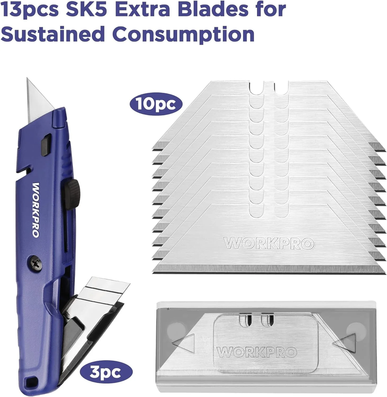 Retractable Box Cutter Utility Knife w/ Blade Storage Heavy Duty Aluminum Blue4